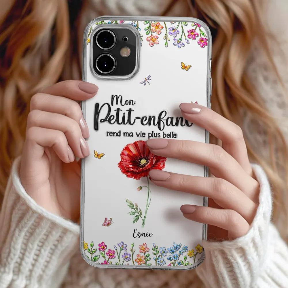 Fleurs De Naissance Mes Petits-Enfants - Impression Effet 3D Gonflé - Coque Transparente Personnalisée - Image 2