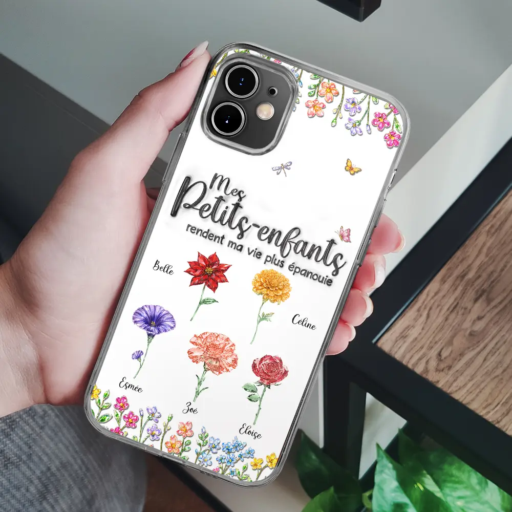 Fleurs De Naissance Mes Petits-Enfants - Impression Effet 3D Gonflé - Coque Transparente Personnalisée - Image 6
