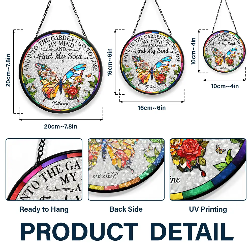 Floral Art And Into The Garden I Go - Personalized Stained Glass Window Hanging Suncatcher - Image 3