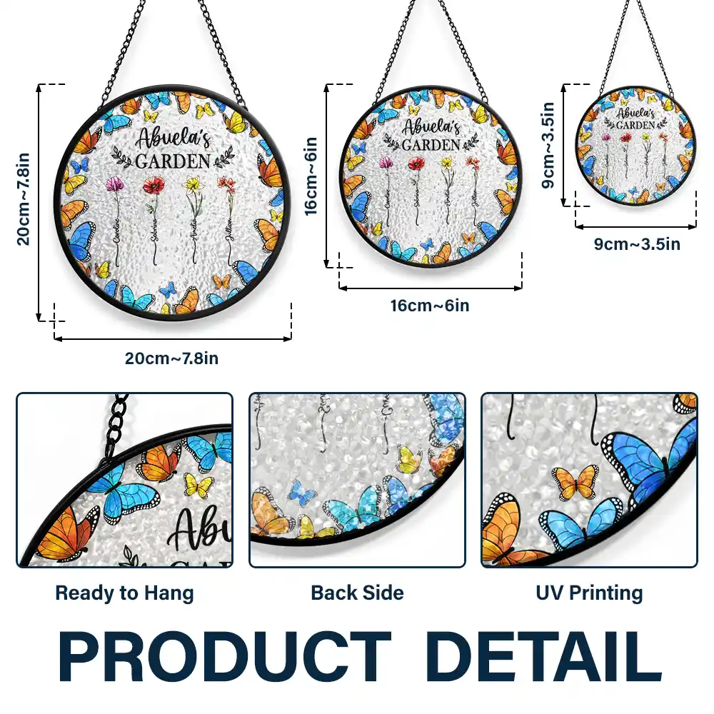 Floral Frame Birth Flower Grandma's Garden - Personalized Stained Glass Window Hanging Suncatcher - Image 3