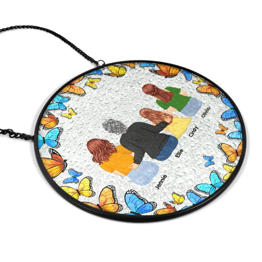 Floral Frame Grandma Mother And Children - Personalized Stained Glass Window Hanging Suncatcher - Image 3
