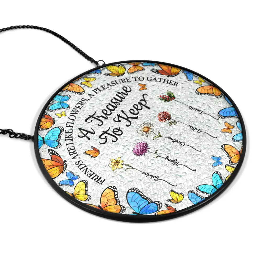 Floral Frame Grow An Old Friend - Personalized Stained Glass Window Hanging Suncatcher - Image 2