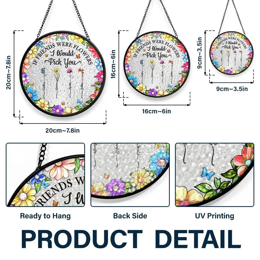 Floral Frame Grow An Old Friend - Personalized Stained Glass Window Hanging Suncatcher - Image 3