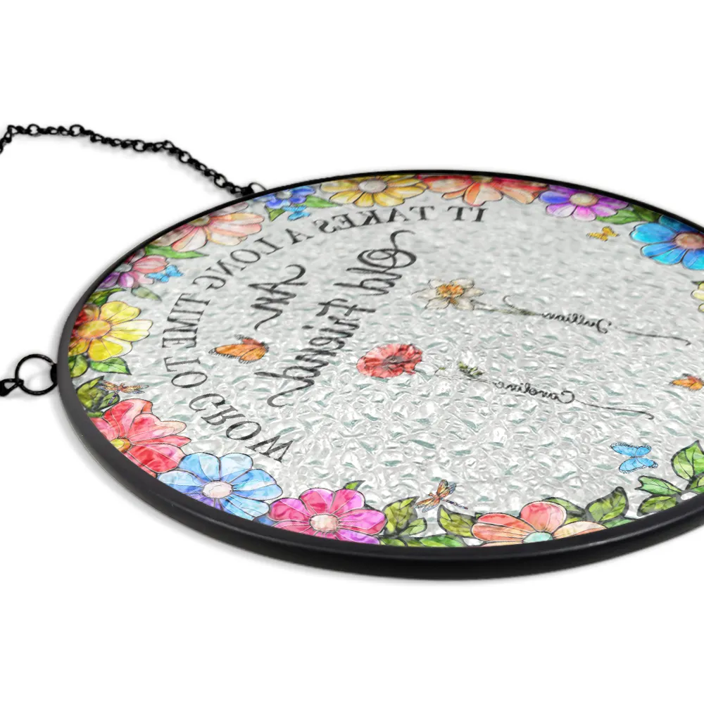 Floral Frame Grow An Old Friend - Personalized Stained Glass Window Hanging Suncatcher - Image 5