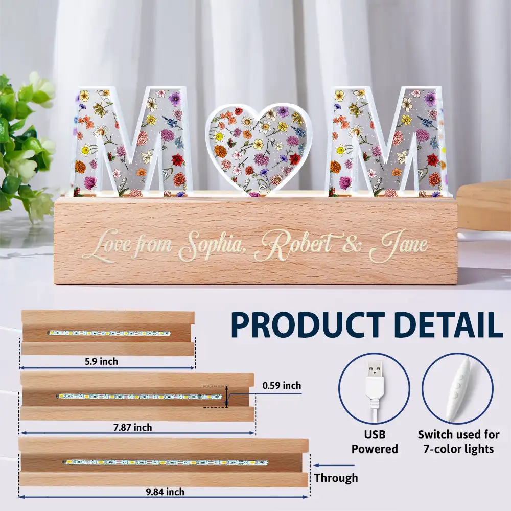 Floral Letter Mom Dad Family Love - Personalized Custom Shaped LED Light - Image 6