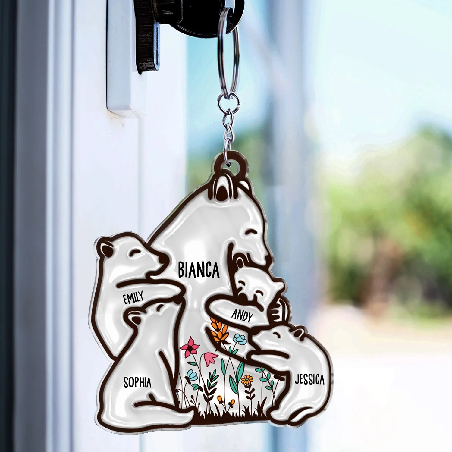 Floral Mama Bear - Birthday, Loving Gift For Mom, Mother, Grandmother, Grandma - Personalized Cutout Acrylic Keychain - Image 3