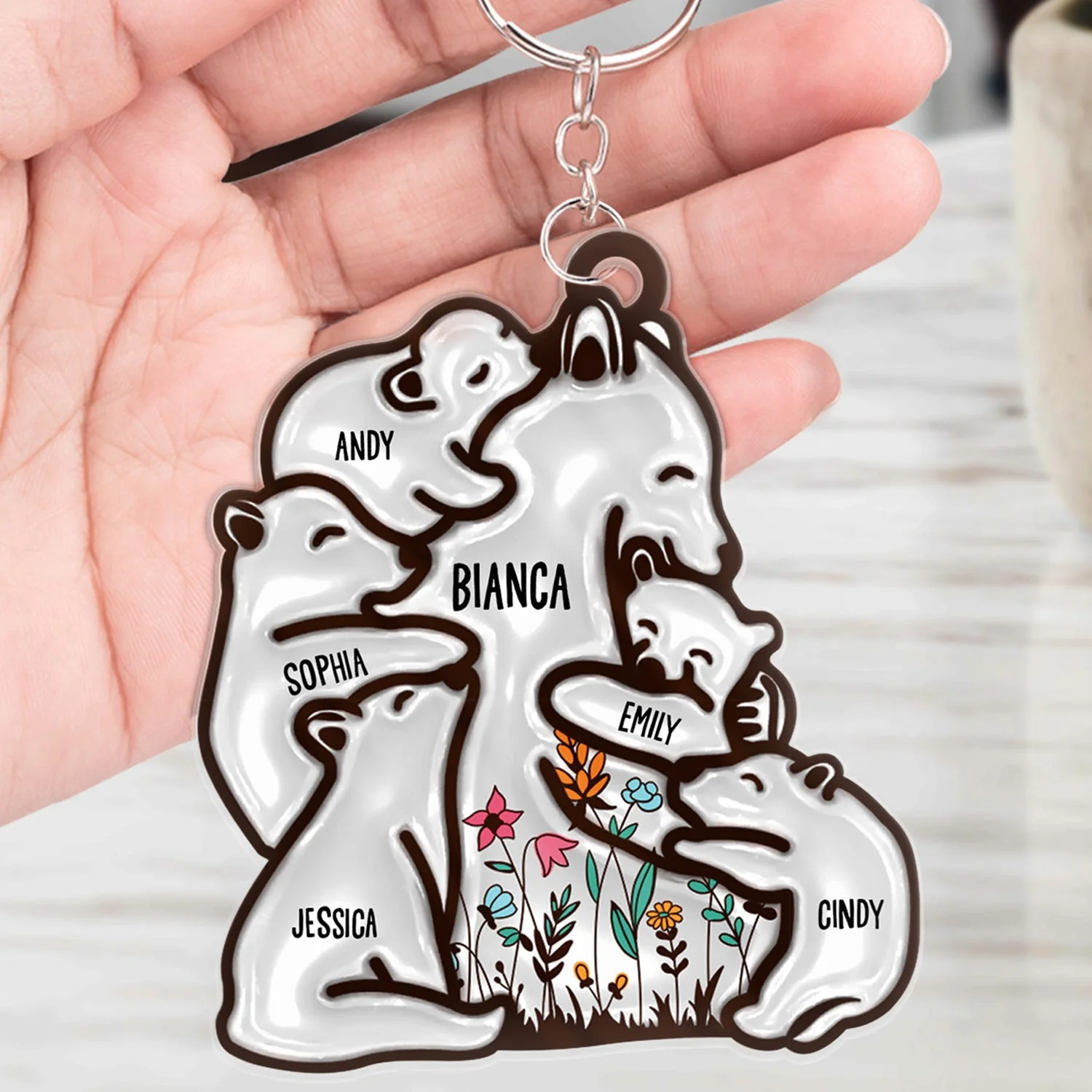 Floral Mama Bear - Birthday, Loving Gift For Mom, Mother, Grandmother, Grandma - Personalized Cutout Acrylic Keychain - Image 4