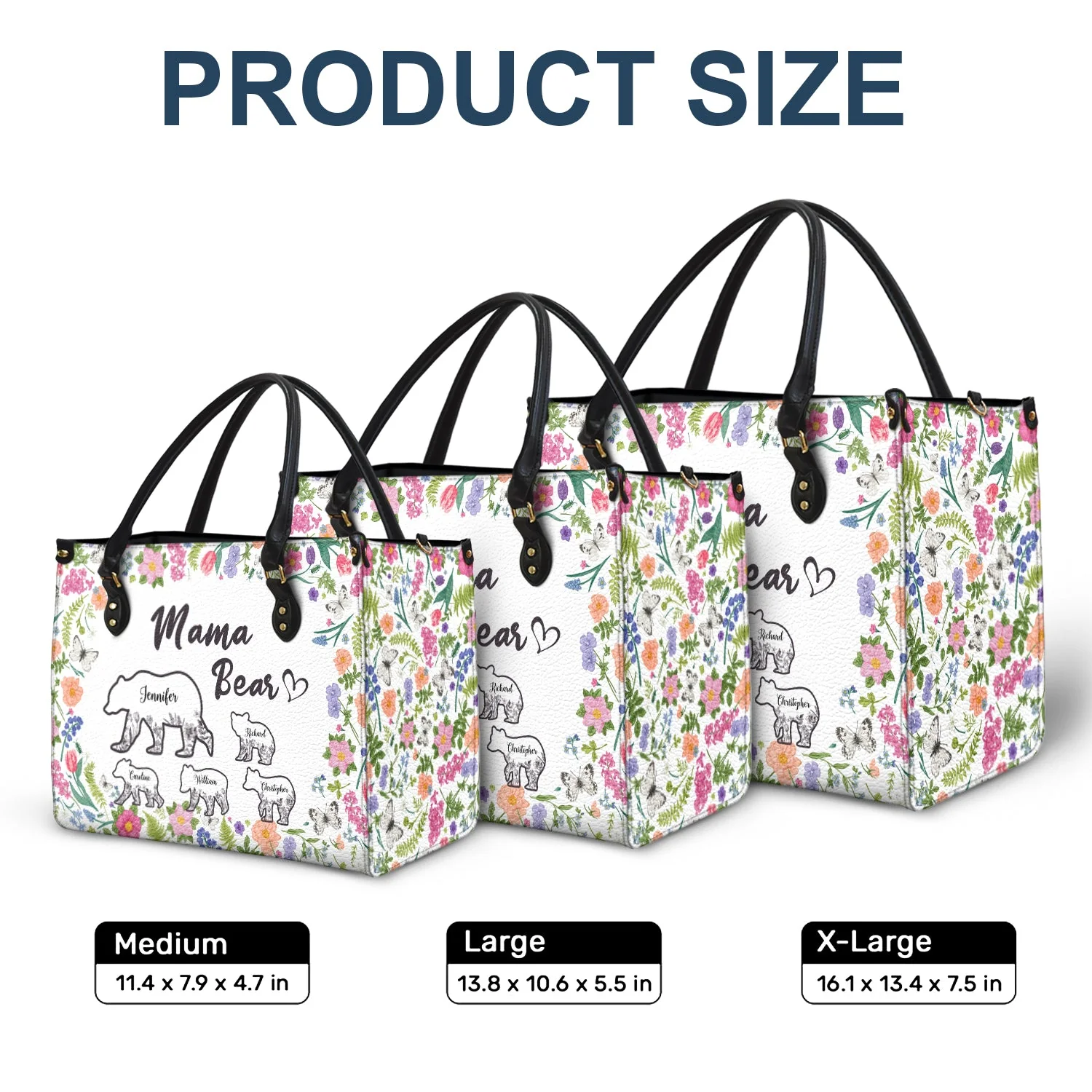 Floral Mama Bear - Gift For Mother - Personalized Leather Bag - Image 6
