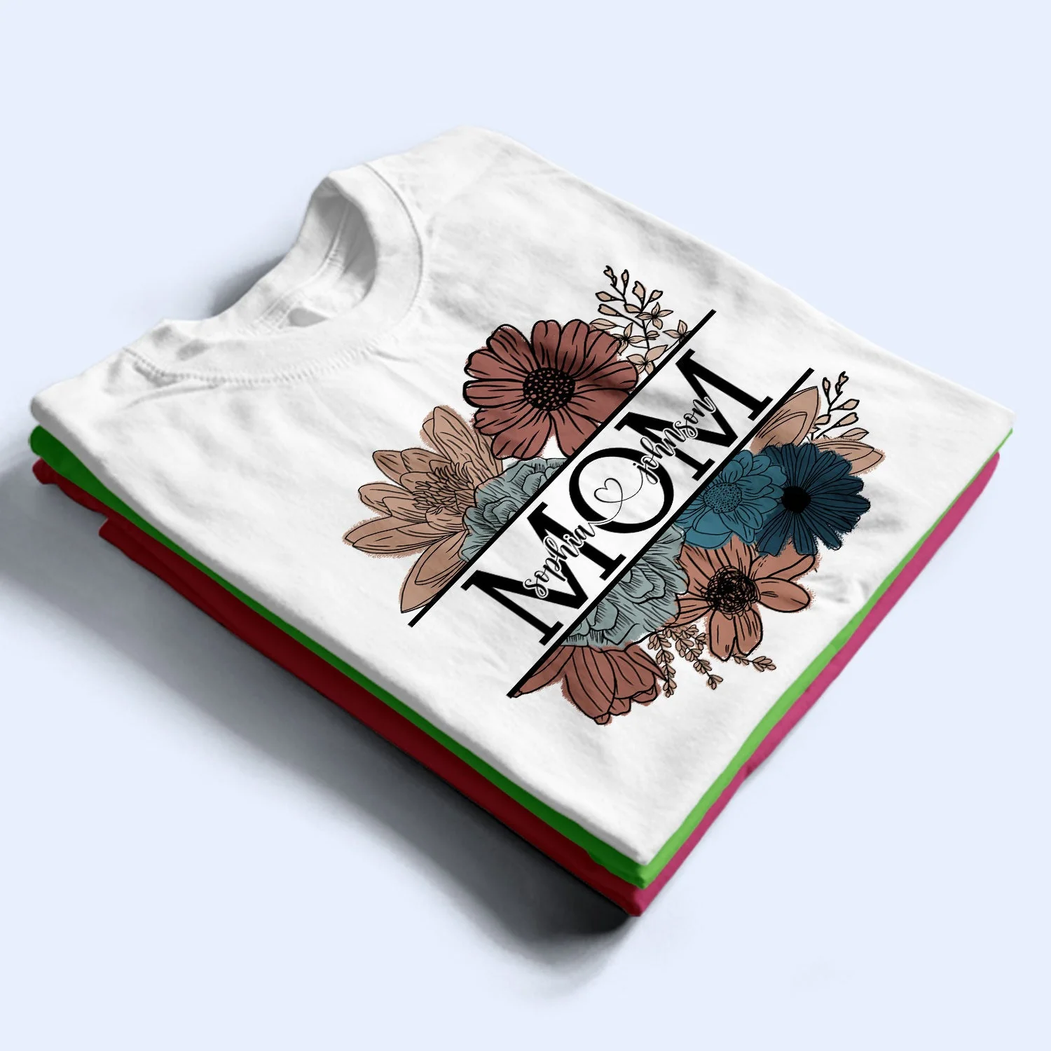 Floral Mama Nana Title - Birthday, Loving Gift For Mother, Mom, Grandma, Grandmother - Personalized T Shirt - Image 2