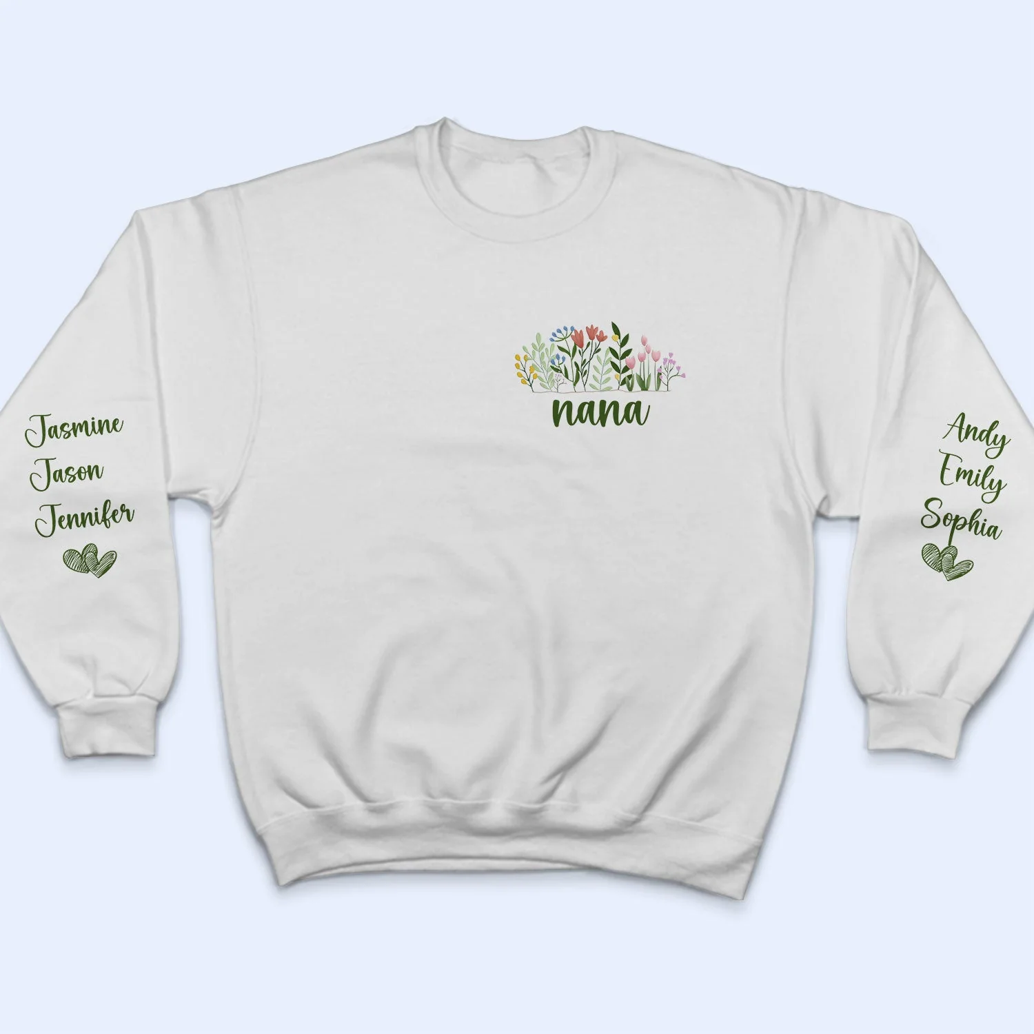 Floral Mama Title - Birthday, Loving Gift For Mom, Mother, Grandma, Grandmother - Personalized Unisex Sweatshirt With Design On Sleeve - Image 3