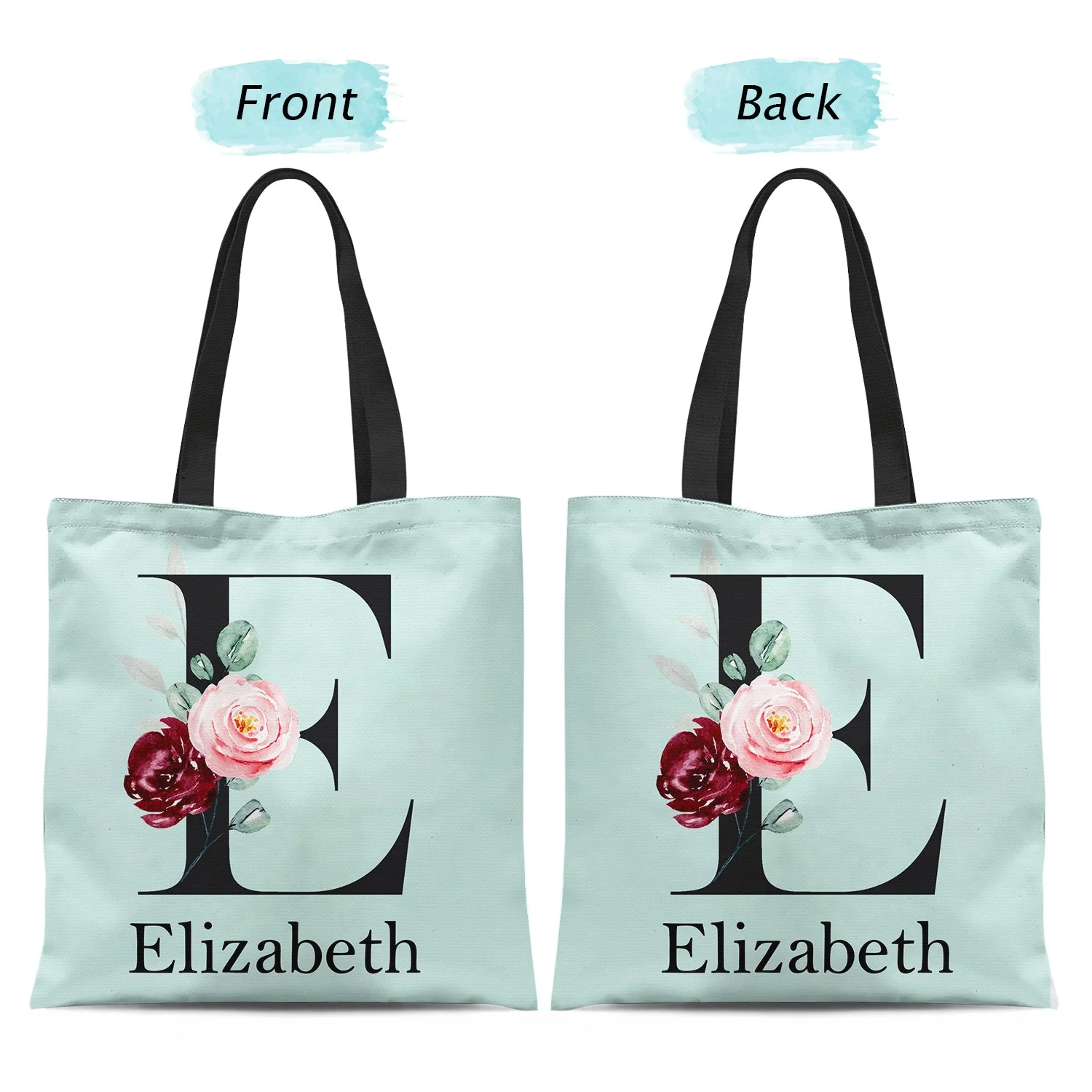 Floral Monogram Style 1 - Gift For Her - Personalized Zippered Canvas Bag - Image 2