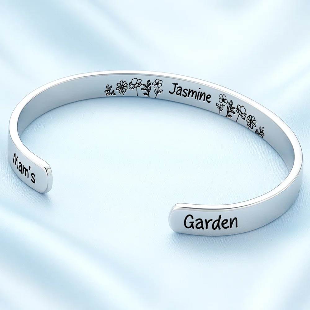 Floral Mum's Garden - Personalised Bangle Bracelet Cuff - Image 2