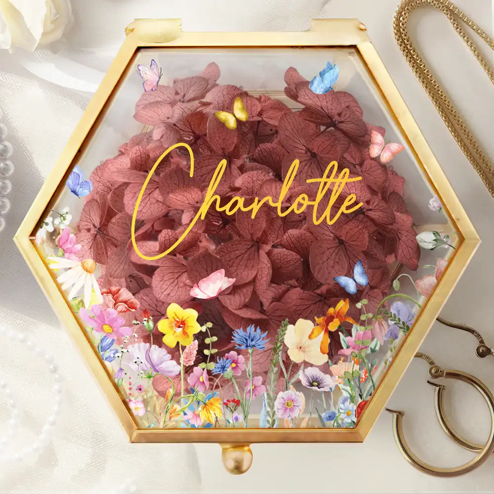 Floral Name - Personalized Glass Jewelry Box