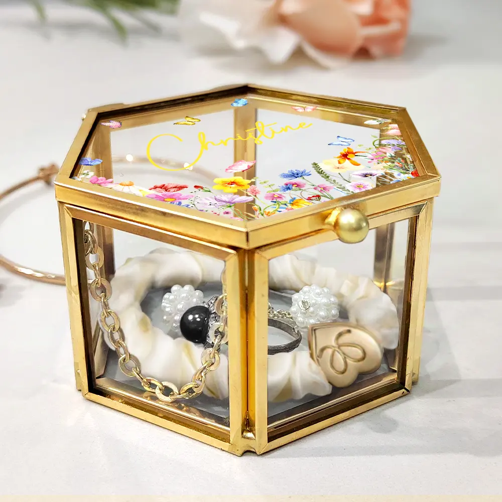 Floral Name - Personalized Glass Jewelry Box - Image 3