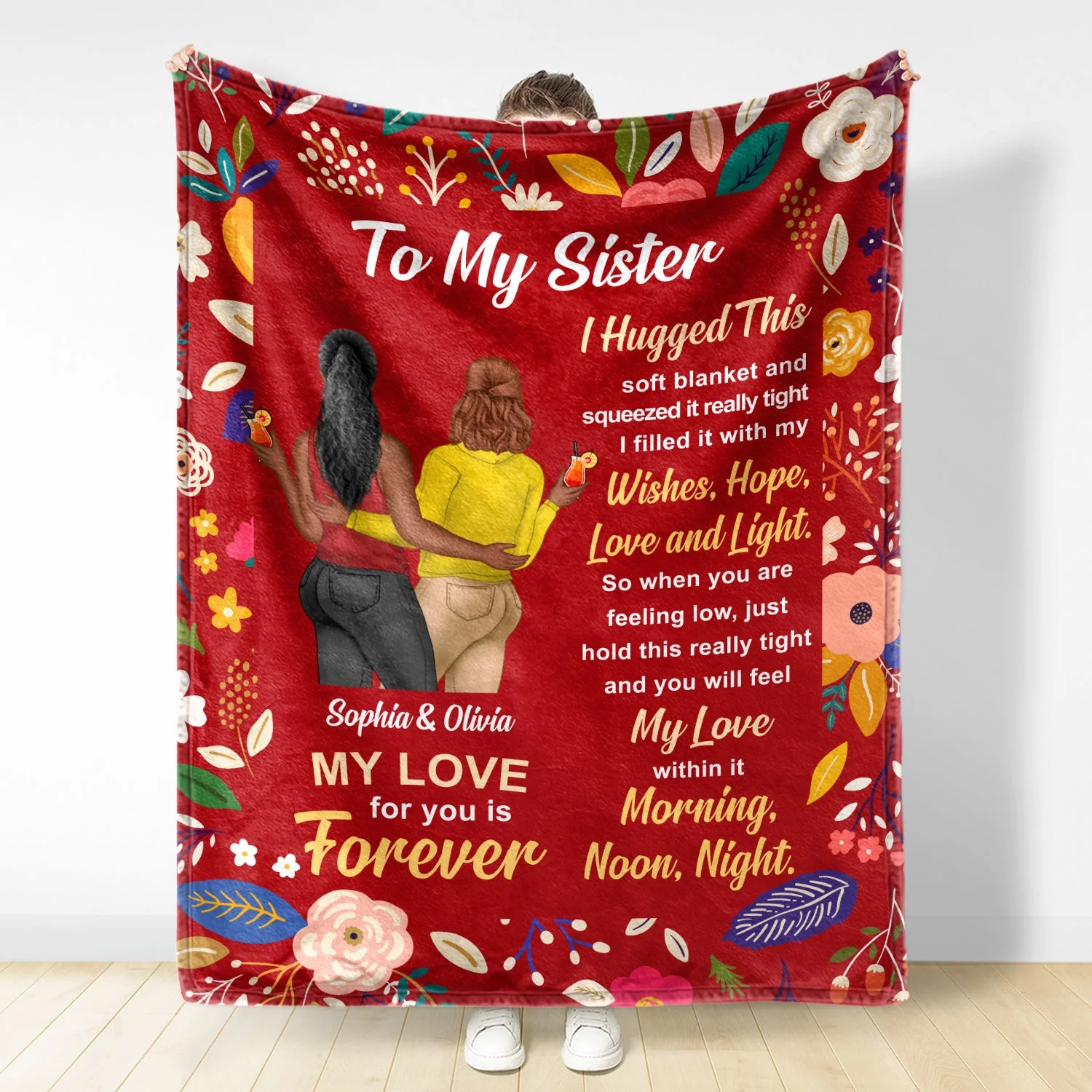 Floral To My Sister Wrap Yourself Up - Gift For Sisters - Personalized Fleece Blanket - Image 3