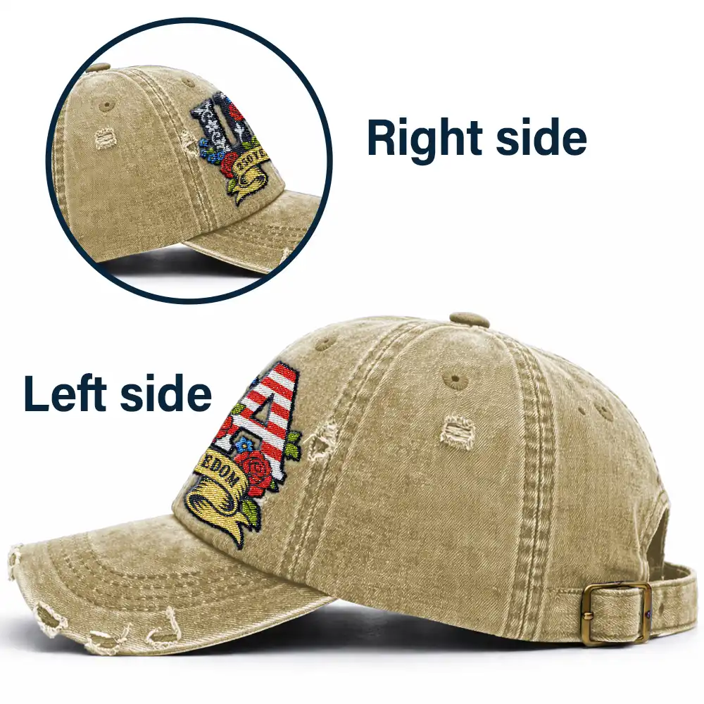 Floral USA 250th Anniversary - Personalized Embroidered Distressed Cap - Image 3