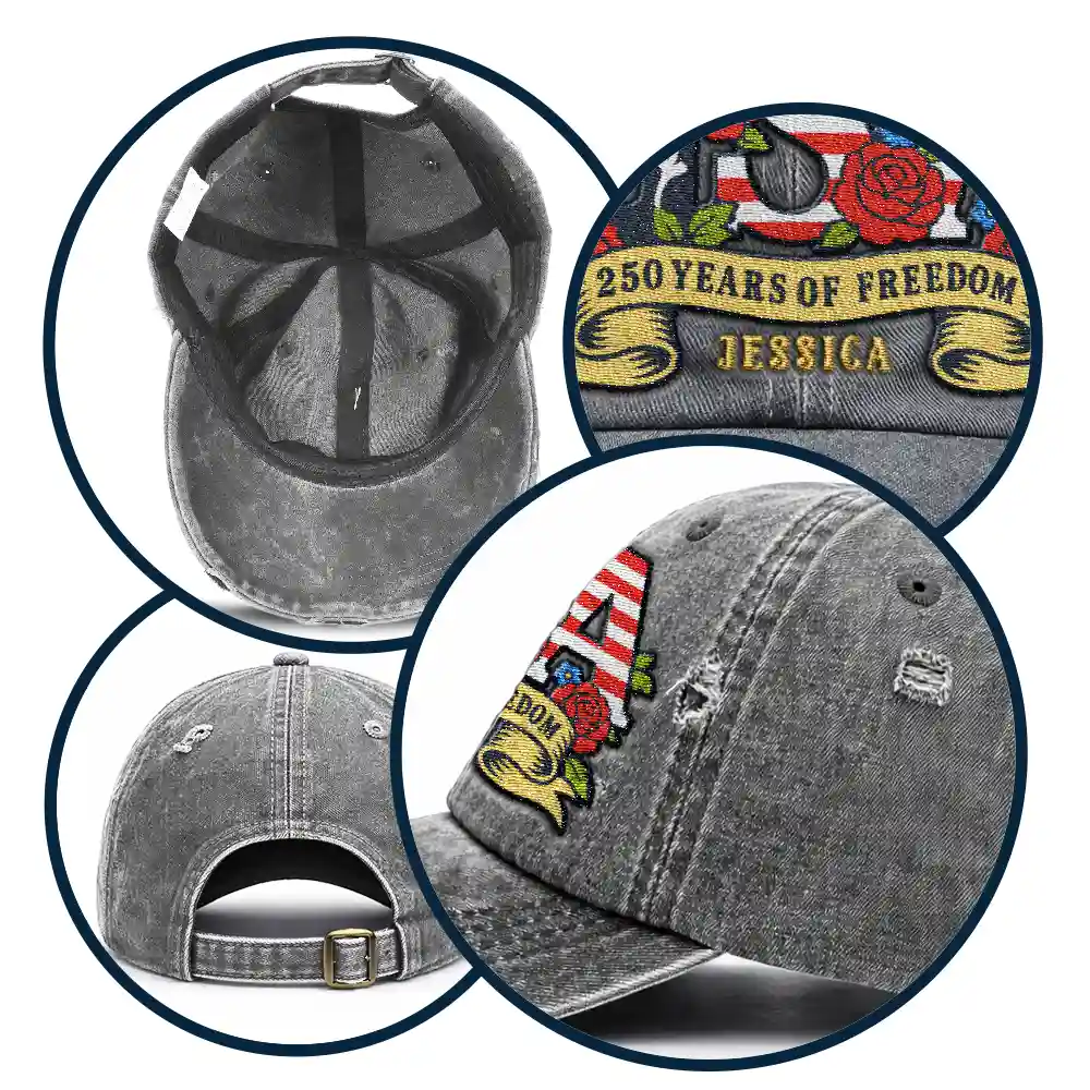 Floral USA 250th Anniversary - Personalized Embroidered Distressed Cap - Image 5