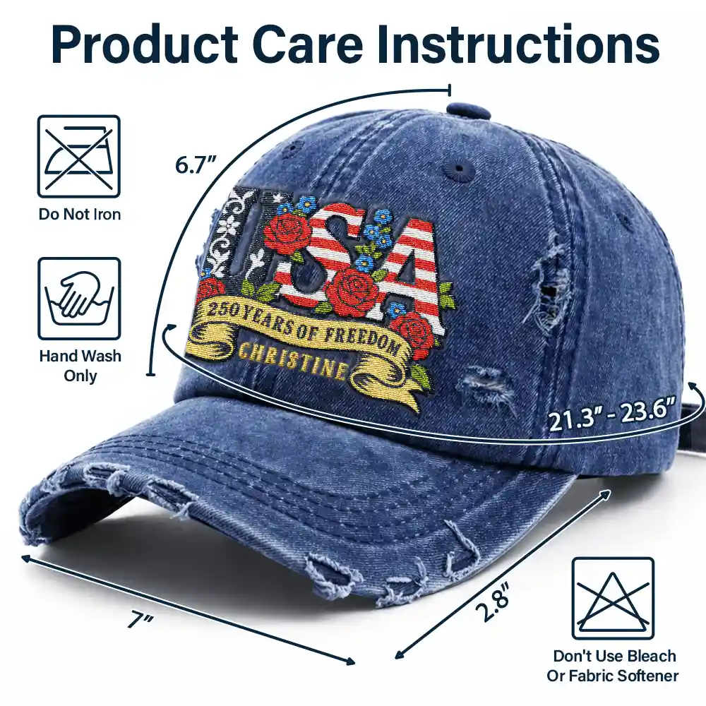Floral USA 250th Anniversary - Personalized Embroidered Distressed Cap - Image 6