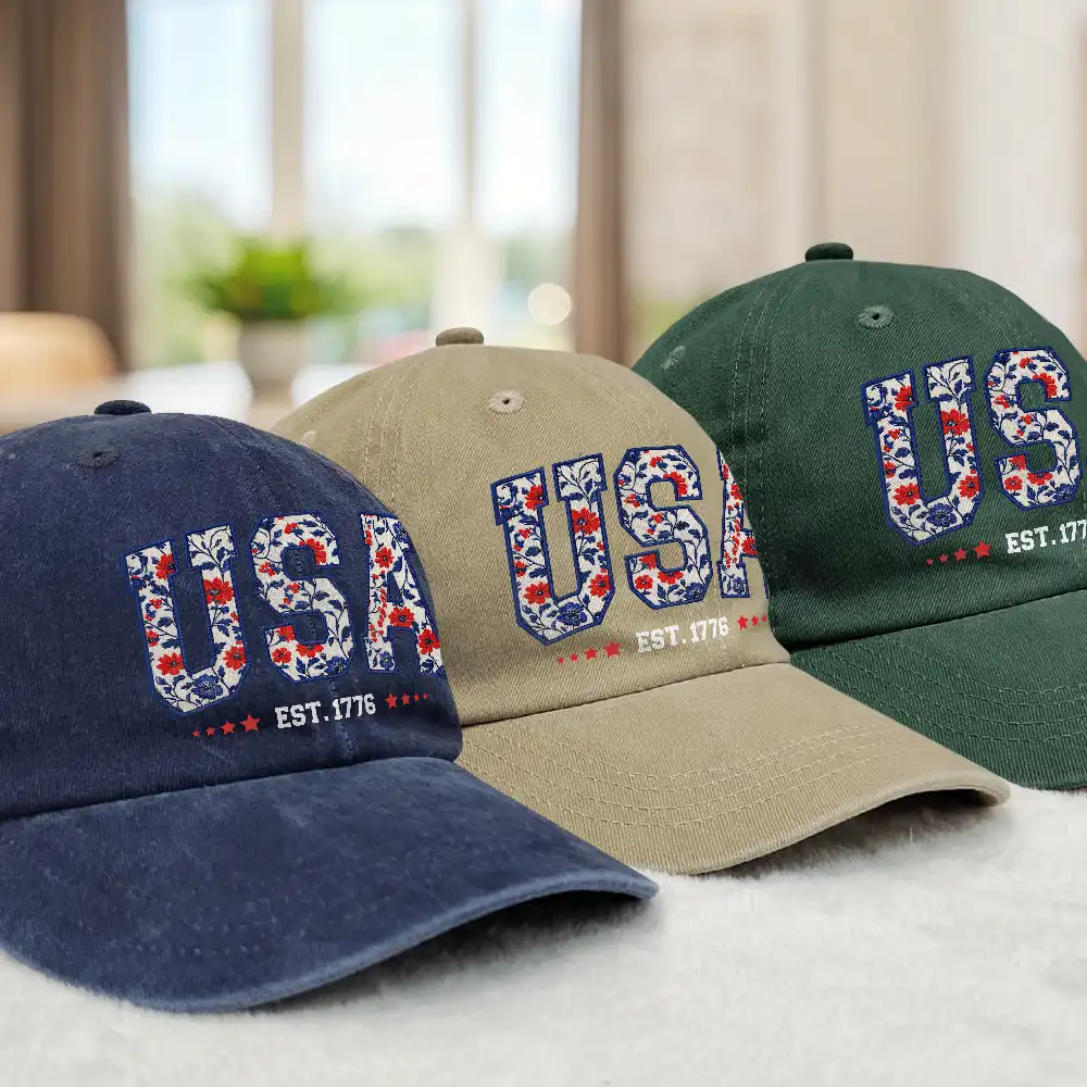 Floral USA - Vintage Washed Denim Cap - Image 3