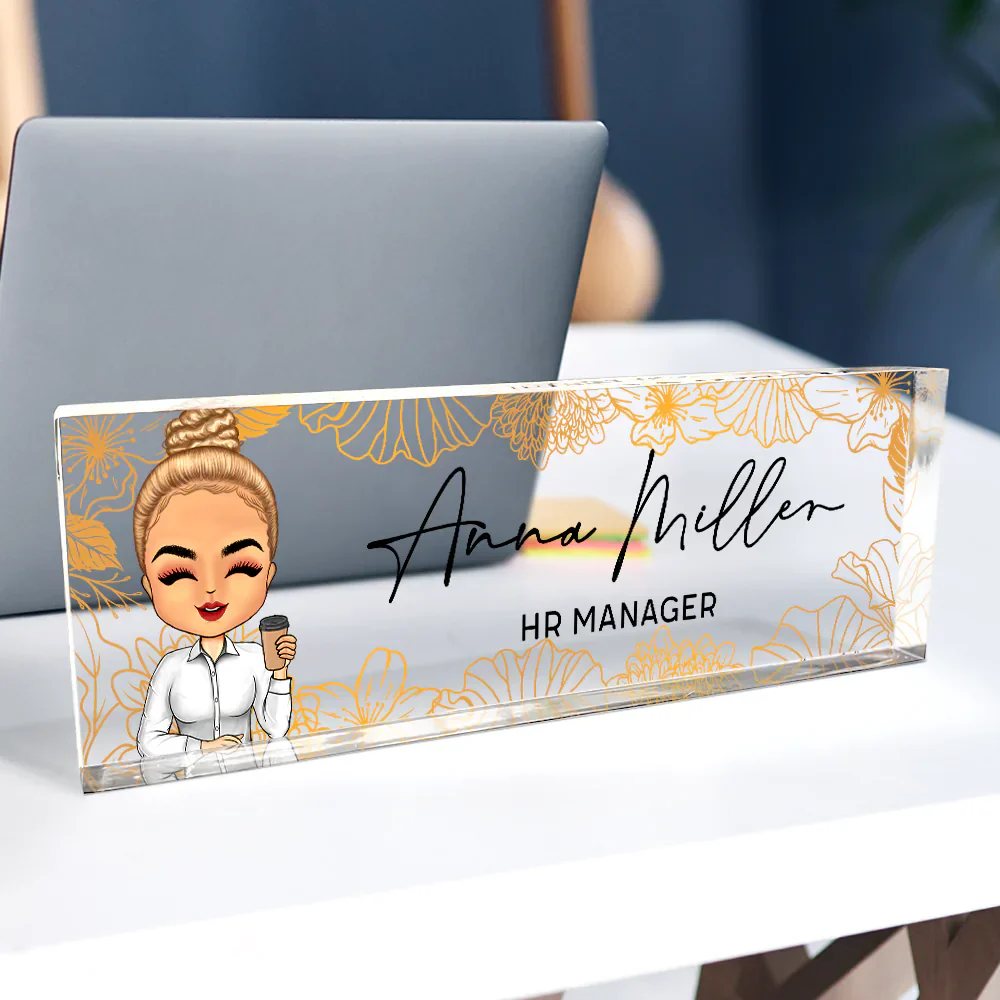 Floral Woman Man Office - Personalized Desk Name Plate - Image 2