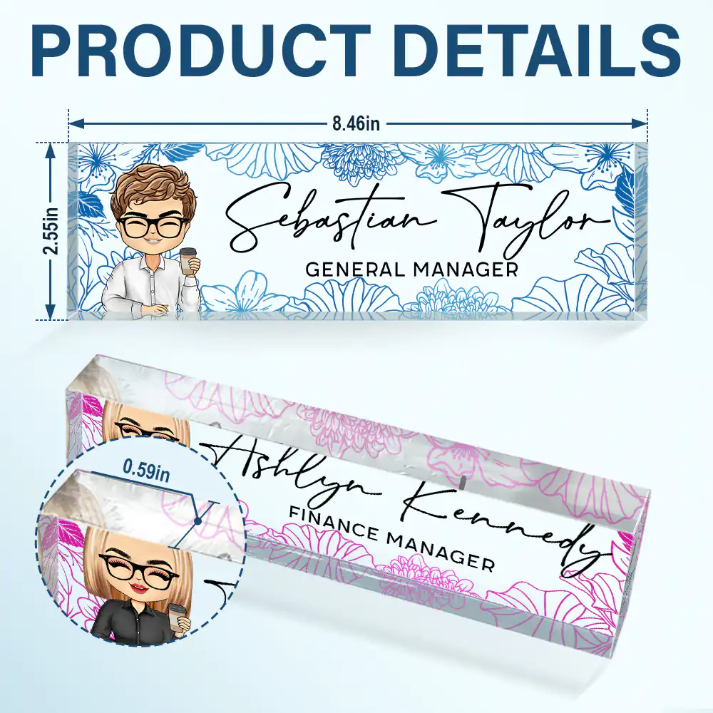 Floral Woman Man Office - Personalized Desk Name Plate - Image 5