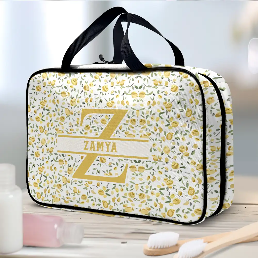 Floral Women Travel Bag Monogram - Personalized Toiletry Bag - Image 2