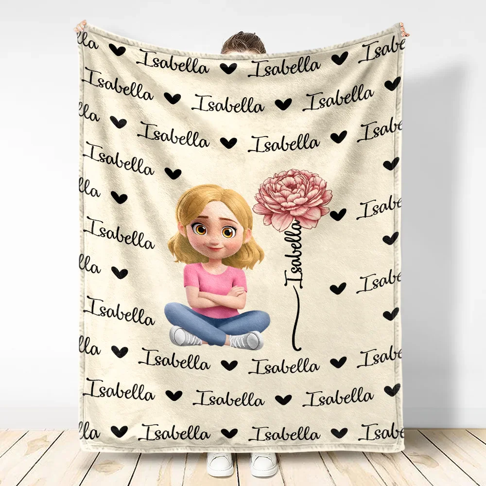 Flower Birth Month & Name Cute 3D Version - Personalized Fleece Blanket, Sherpa Blanket - Image 3