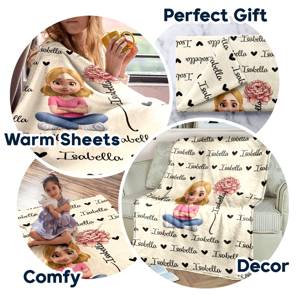 Flower Birth Month & Name Cute 3D Version - Personalized Fleece Blanket, Sherpa Blanket - Image 7