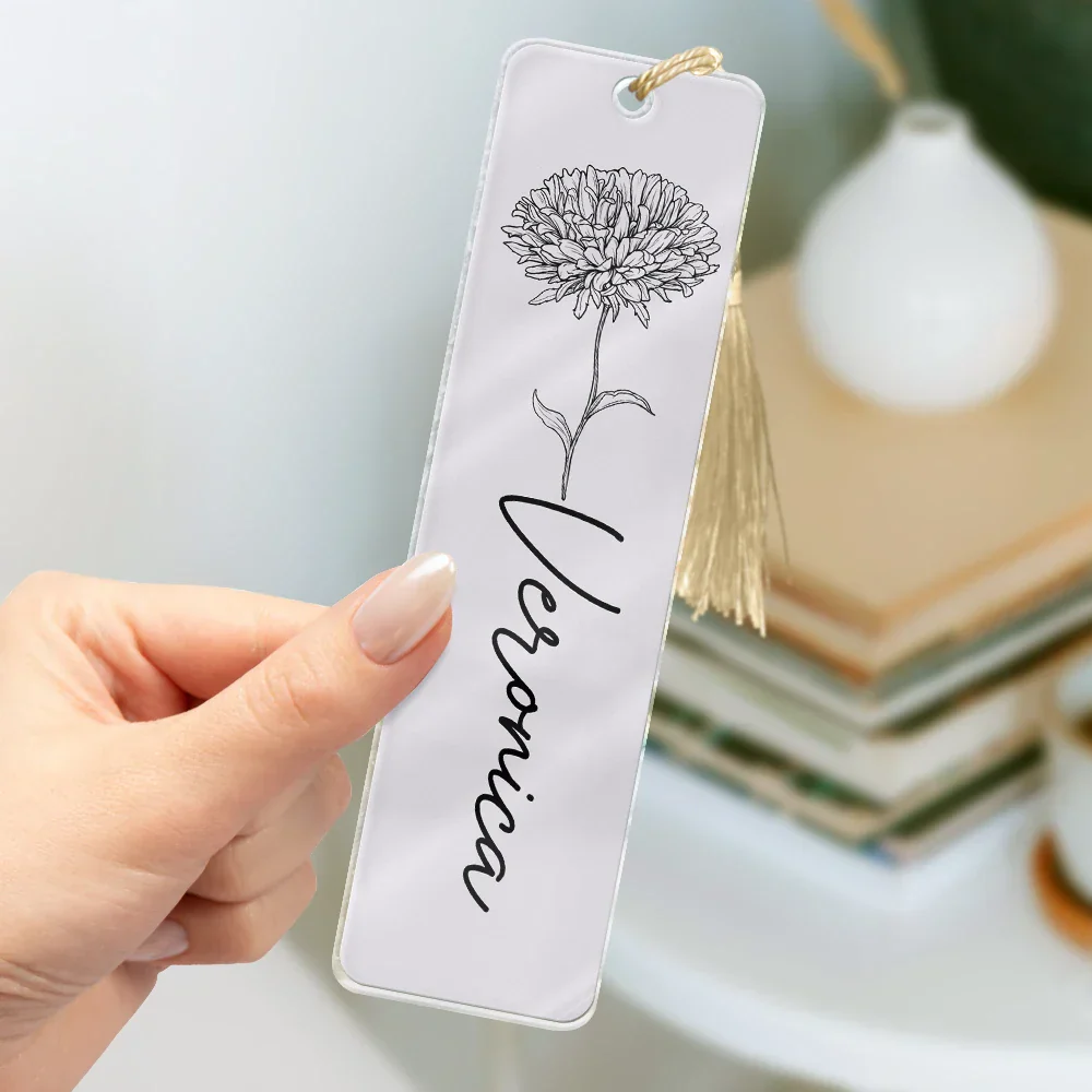 Flower Birth Month & Name - Personalized Acrylic Bookmark - Image 3