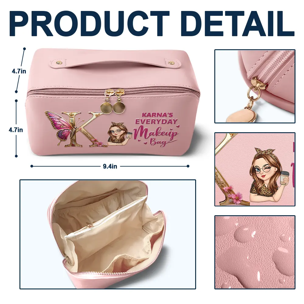 Flower Butterfly Monogram Little Reminder You're Beautiful - Personalized Leather Makeup Bag - Image 4