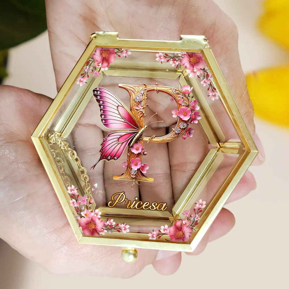 Flower Butterfly Monogram - Personalized Glass Jewelry Box - Image 5