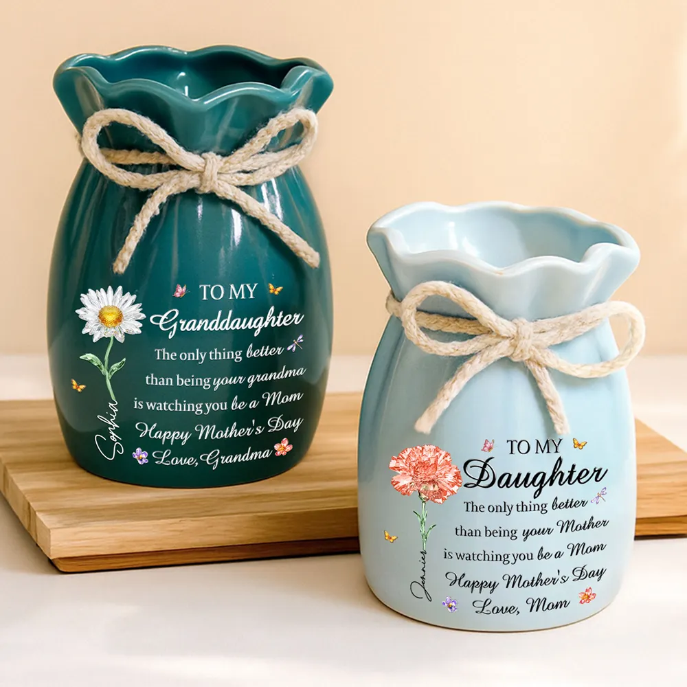 Flower Crystal Effect Watching You Be A Mom - Personalized Ribbon Tie Flower Vase - Image 3