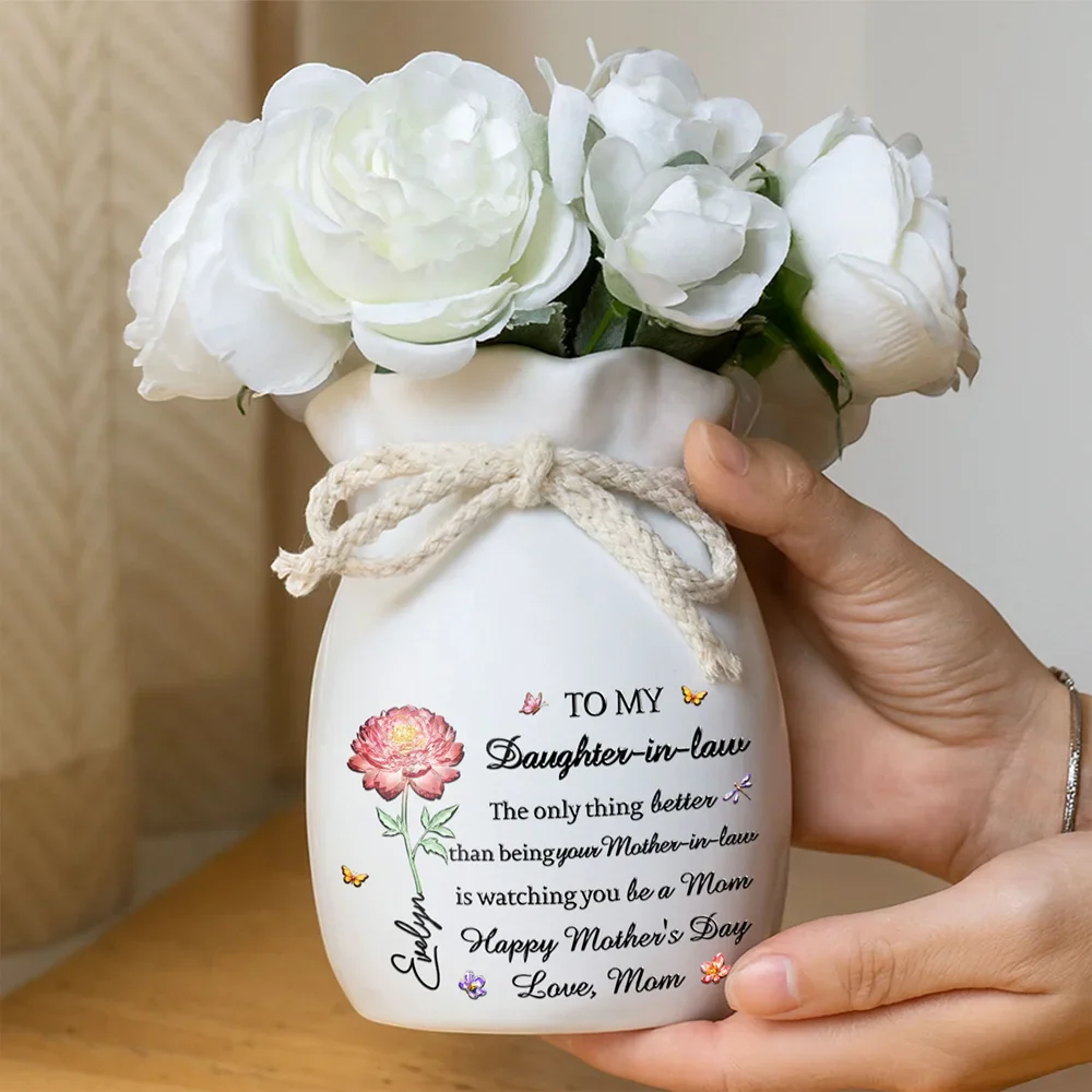 Flower Crystal Effect Watching You Be A Mom - Personalized Ribbon Tie Flower Vase - Image 4