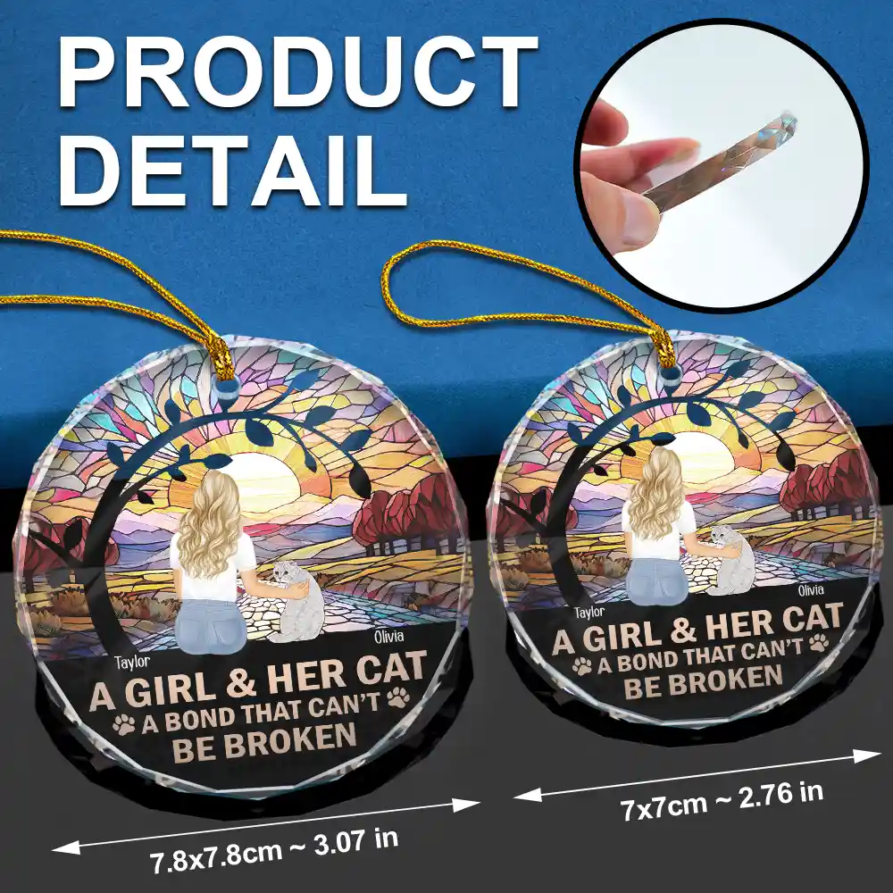Flower Field A Girl And Her Dog And Cat - Personalized Circle Glass Ornament - Image 7