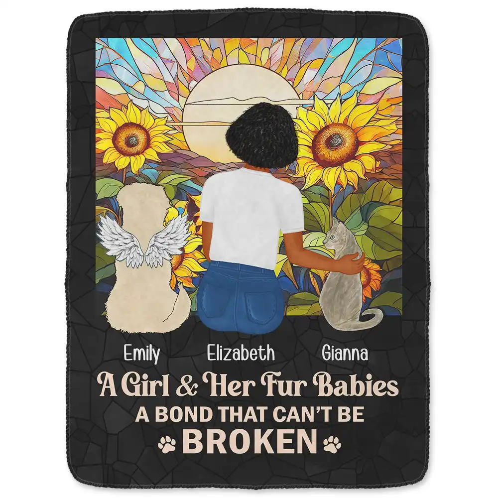 Flower Field A Girl And Her Dog And Cat - Personalized Fleece Blanket, Sherpa Blanket - Image 2