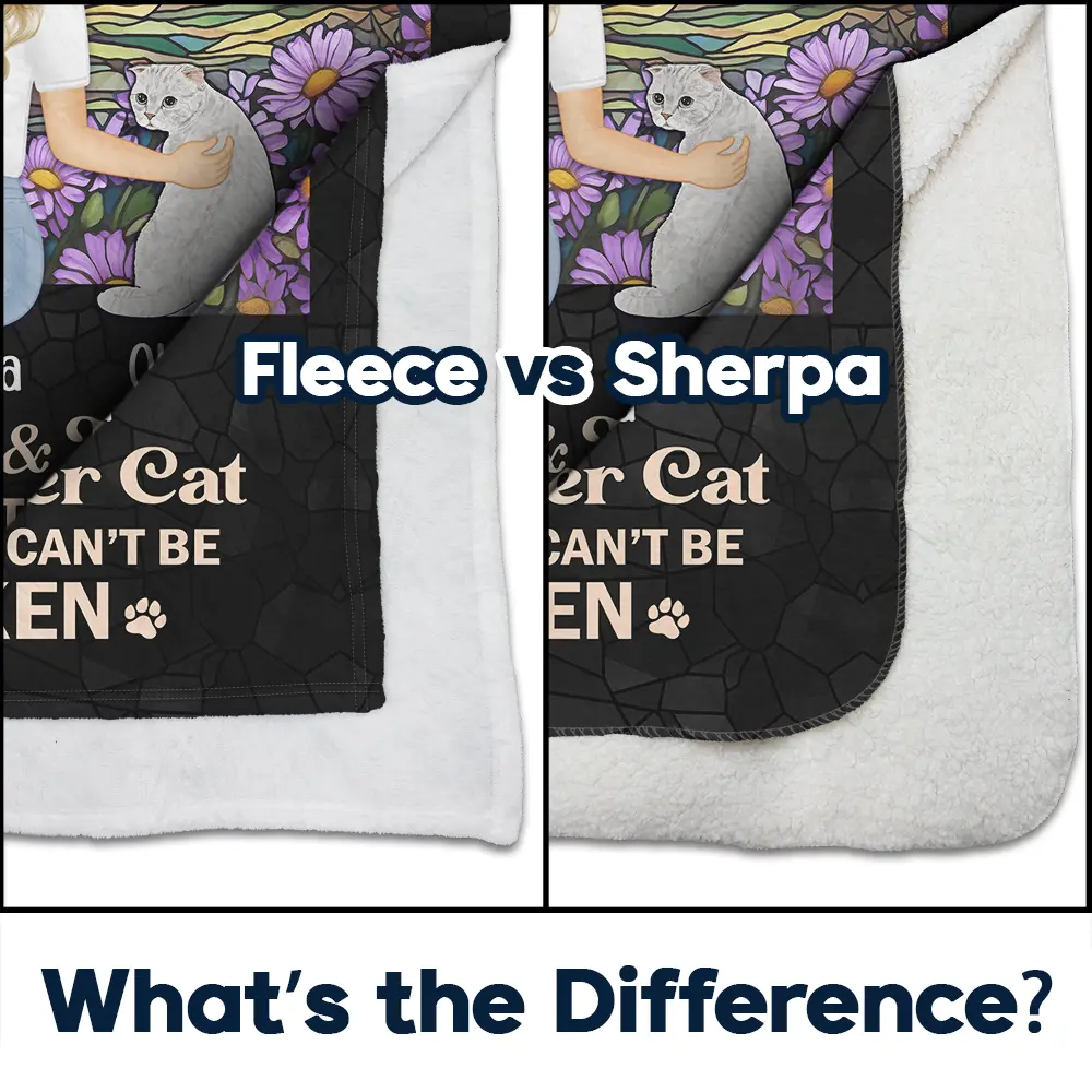Flower Field A Girl And Her Dog And Cat - Personalized Fleece Blanket, Sherpa Blanket - Image 4