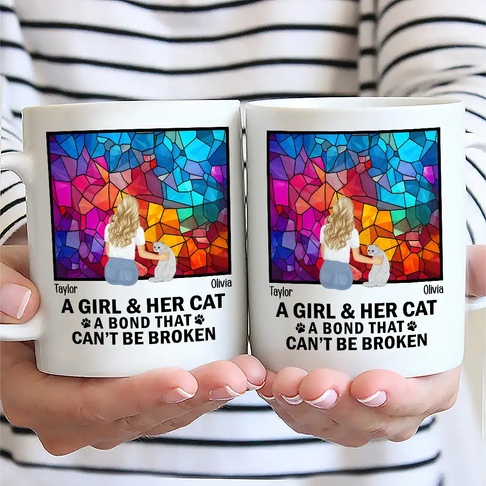 Flower Field A Girl And Her Dog And Cat - Personalized Mug - Image 2