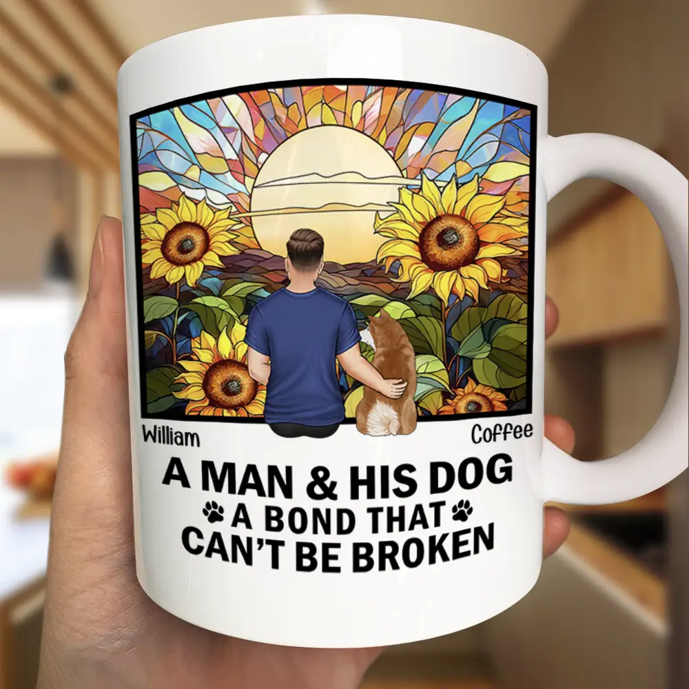 Flower Field A Girl And Her Dog And Cat - Personalized Mug - Image 3