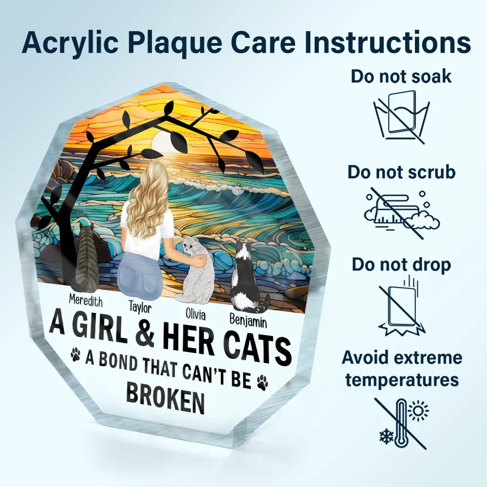 Flower Field A Girl And Her Dog And Cat - Personalized Nonagon Shaped Acrylic Plaque - Image 6