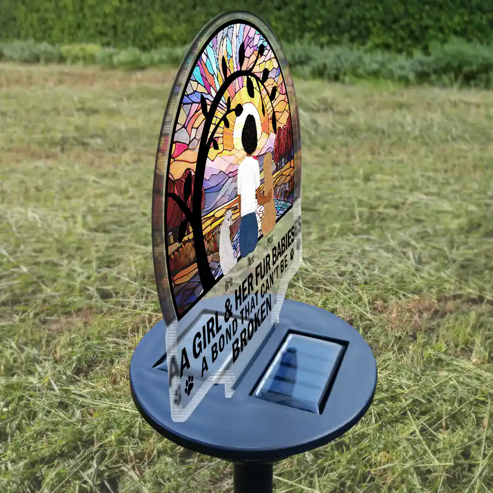 Flower Field A Girl And Her Dog And Cat - Personalized Solar Light - Image 4