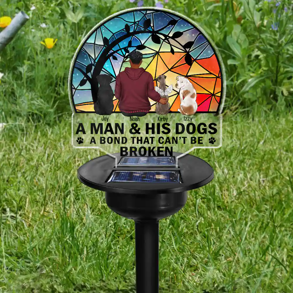 Flower Field A Girl And Her Dog And Cat - Personalized Solar Light - Image 5