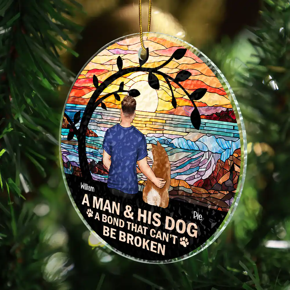 Flower Field A Girl And Her Dog And Cat - Personalized Stained Glass Ornament - Image 4