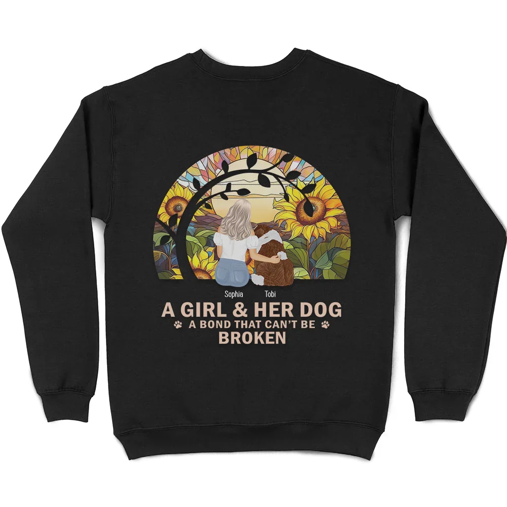Flower Field A Girl And Her Dog And Cat - Personalized T Shirt - Image 5