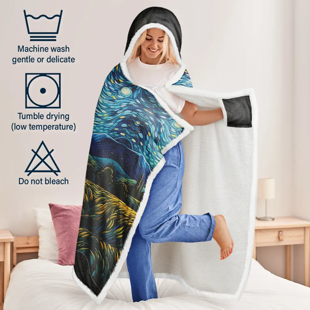 Flower Field A Girl And Her Dog Cat - Personalized Wearable Hooded Blanket - Image 5