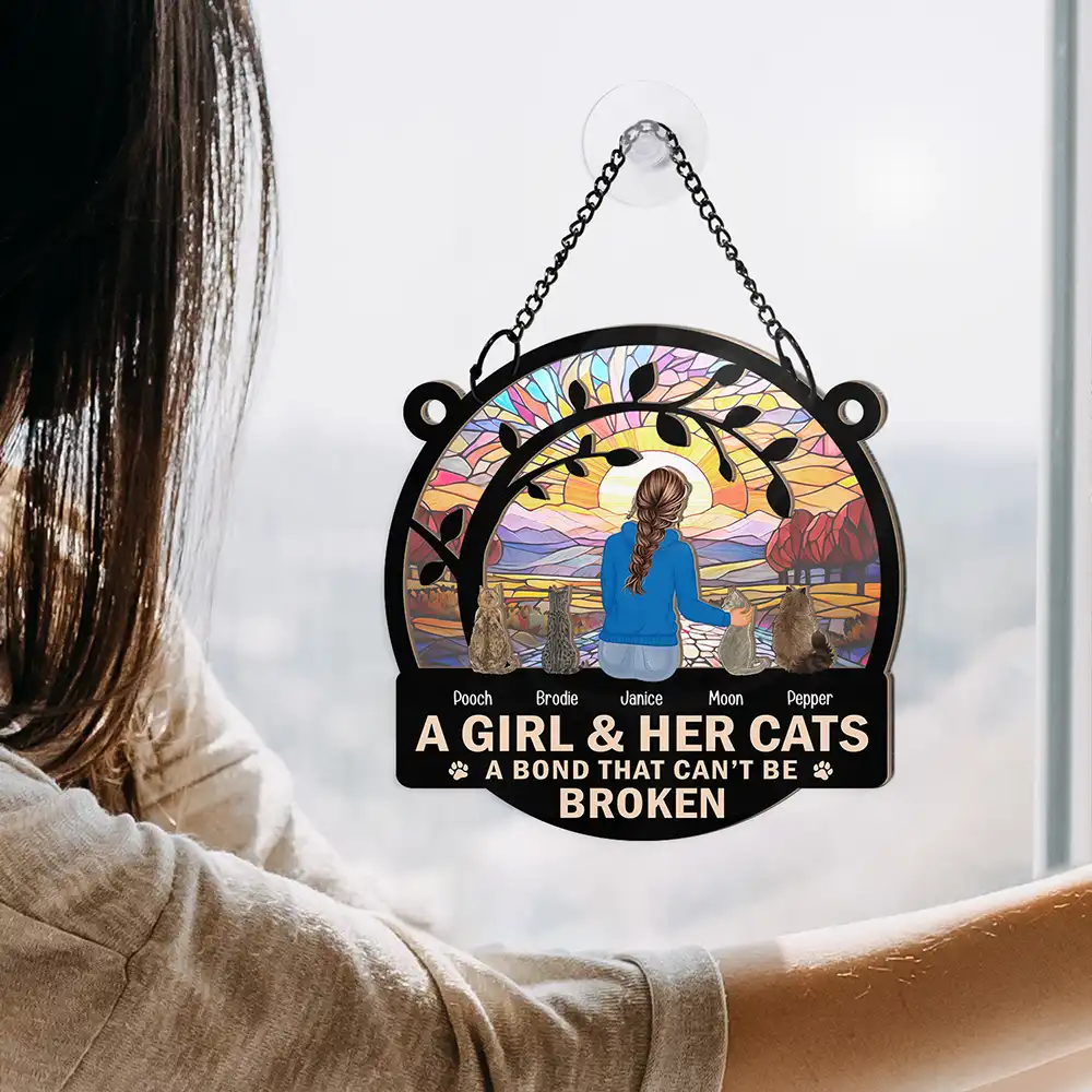 Flower Field A Girl And Her Dog - Personalized Window Hanging Suncatcher Ornament - Image 4
