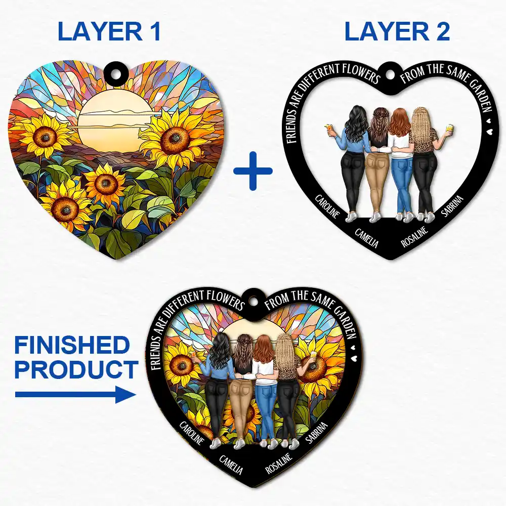 Flower Field Sisters Are Different Flowers From The Same Garden - Personalized 2-Layered Wooden Ornament - Image 6