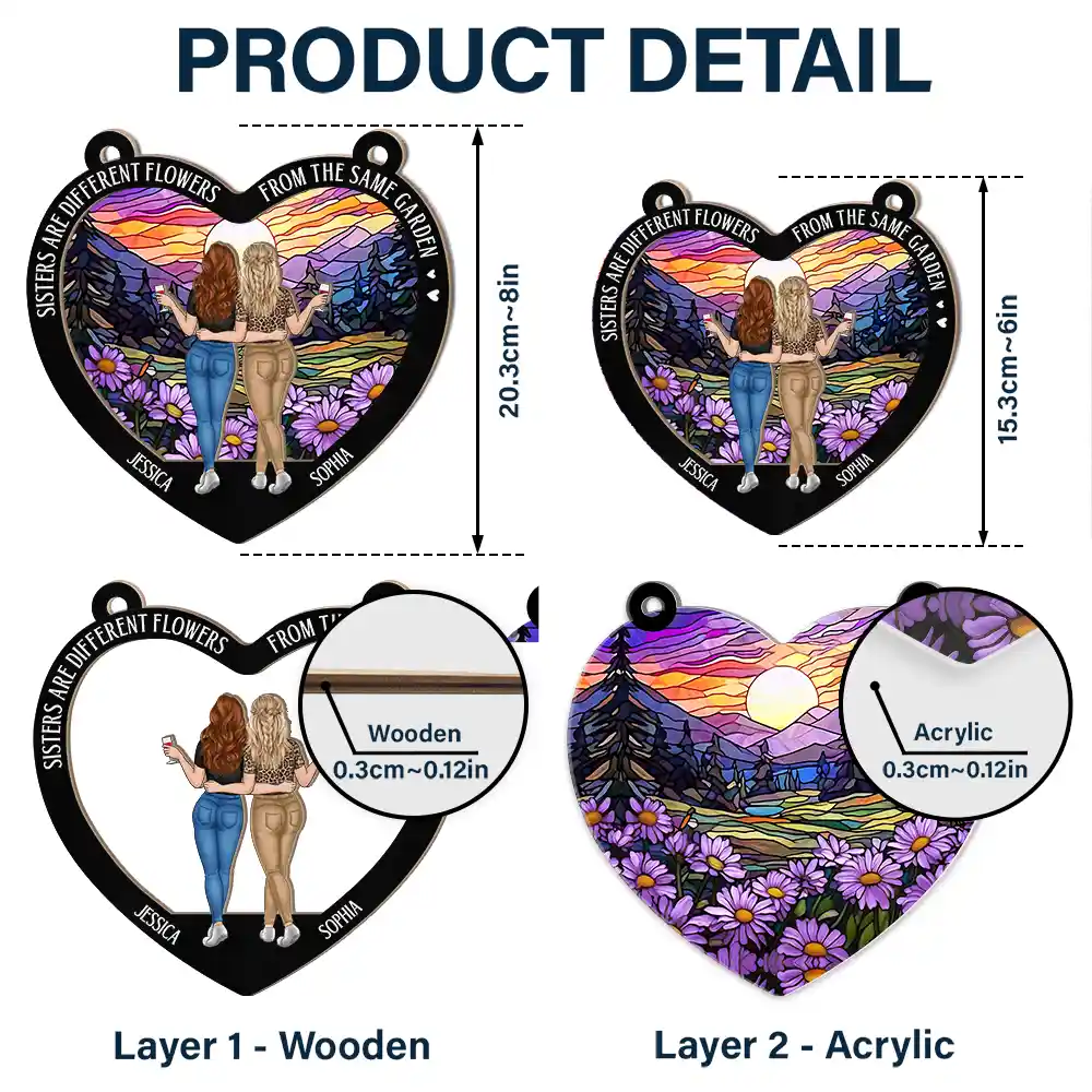 Flower Field Sisters Are Different Flowers From The Same Garden - Personalized Window Hanging Suncatcher Ornament - Image 5