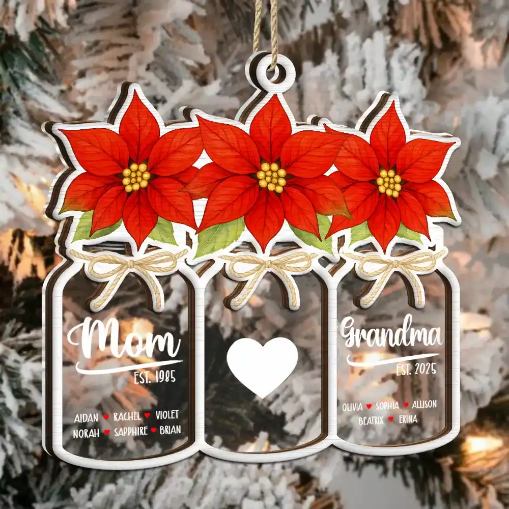 Flower Mason Jar Mom Grandma Great Grandma - Personalized 2-Layered Mix Ornament - Image 4
