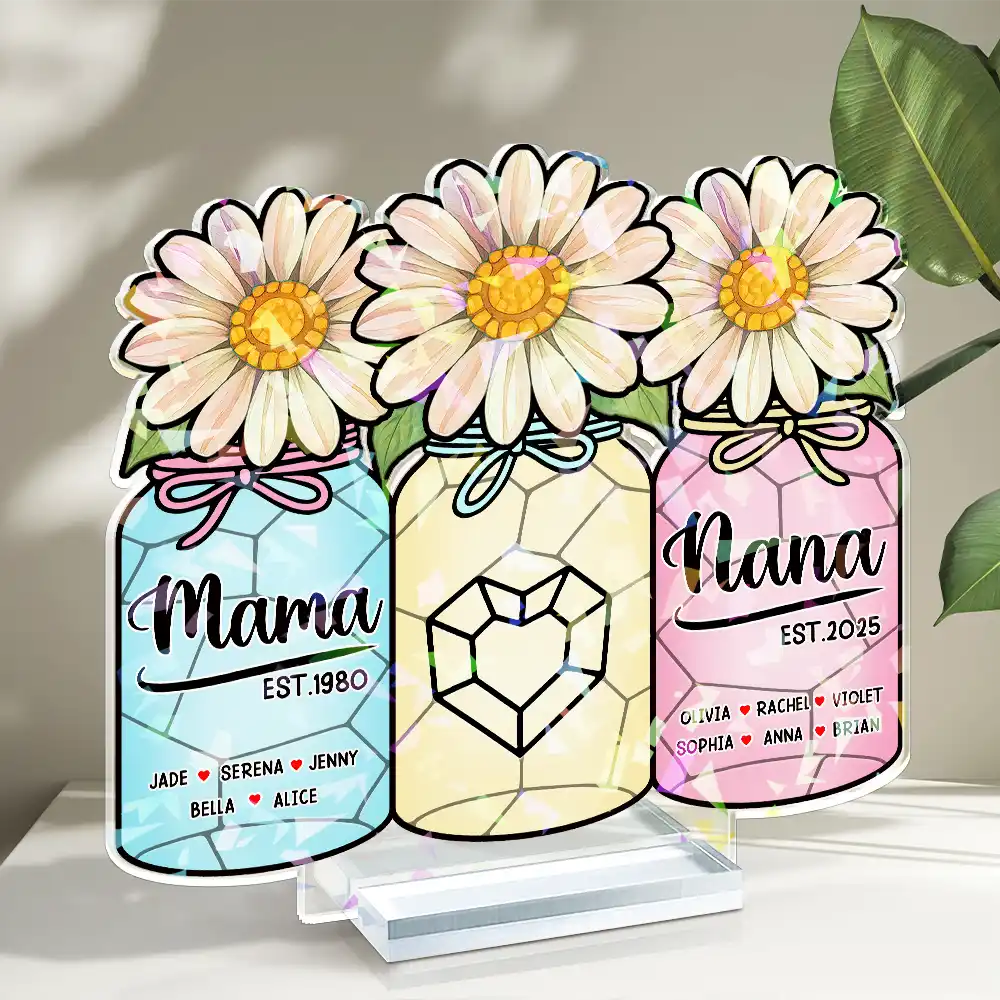 Flower Mason Jar Mom Grandma Great Grandma - Personalized Holographic Acrylic Plaque - Image 2