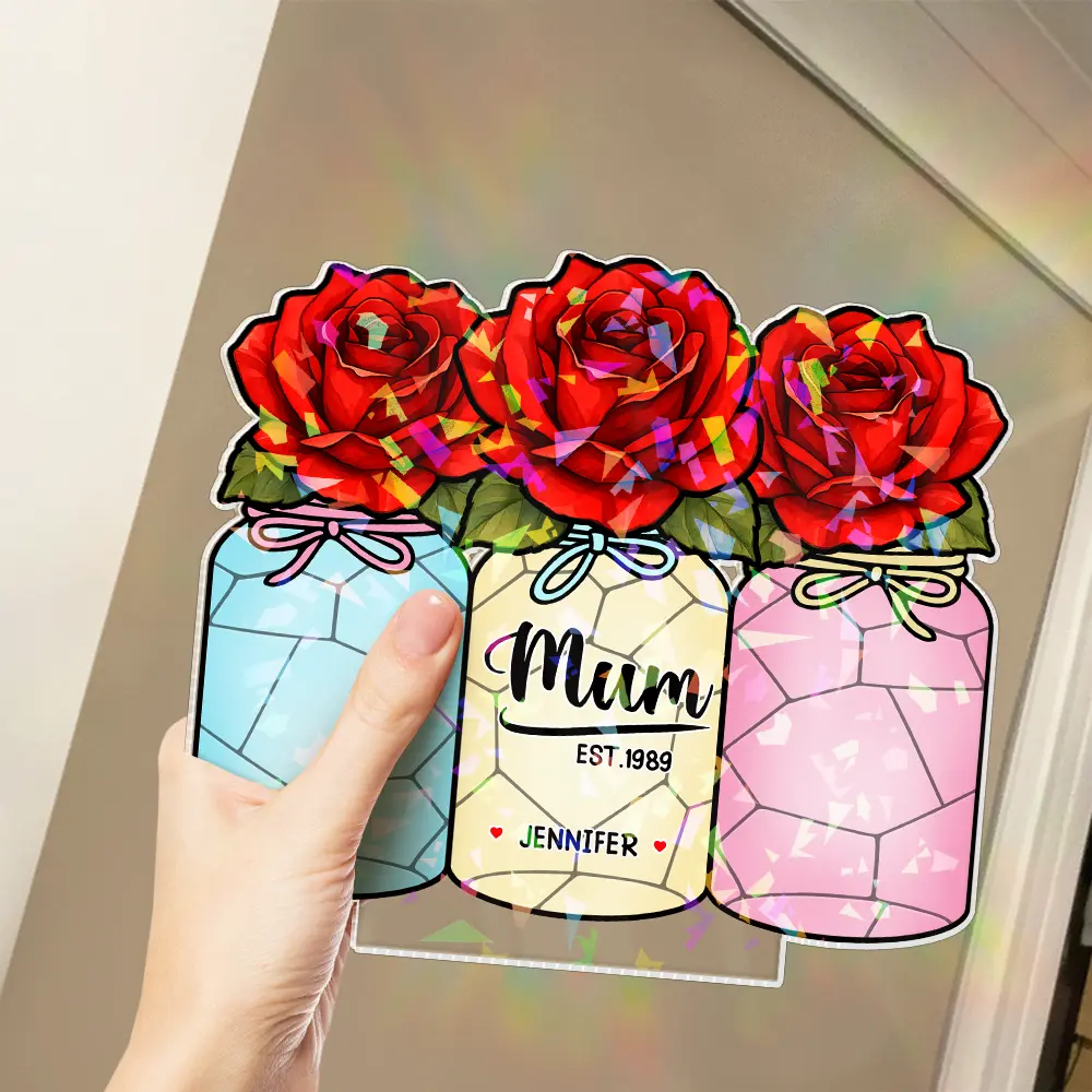 Flower Mason Jar Mom Grandma Great Grandma - Personalized Holographic Acrylic Plaque - Image 3